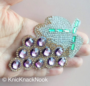 Silver, Gold, Green And Purple Rhinestones Applique. Bunch Of Grapes Patch